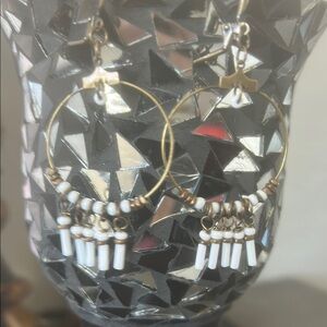 Elegant Gold and White Beaded Dangle Earrings
